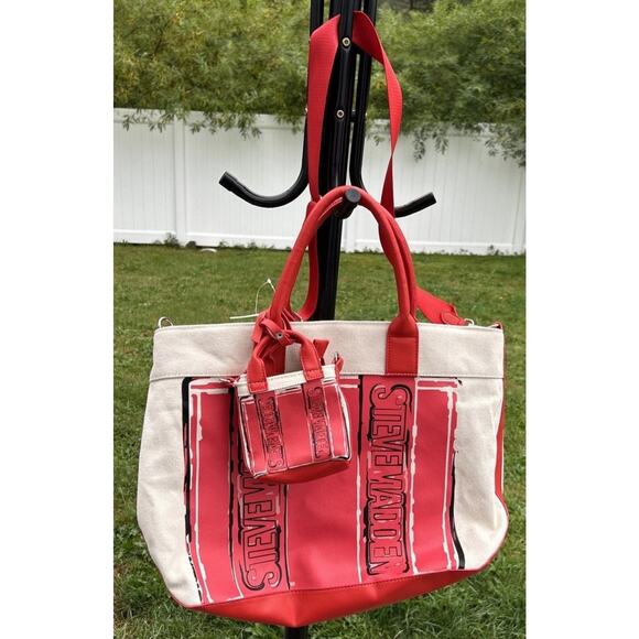 Steve Madden Tote Bag With Mini Tote Bag, Red Lipstick Color ￼ - Picture 1 of 15